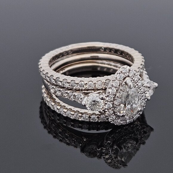 14KT White Gold Pear Diamond 3 Piece Wedding Ring Set 2.58TCW Size 7 - Picture 16 of 16